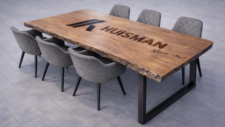 3D-ontwerp van een tafel met logo voor Huisman Gemert